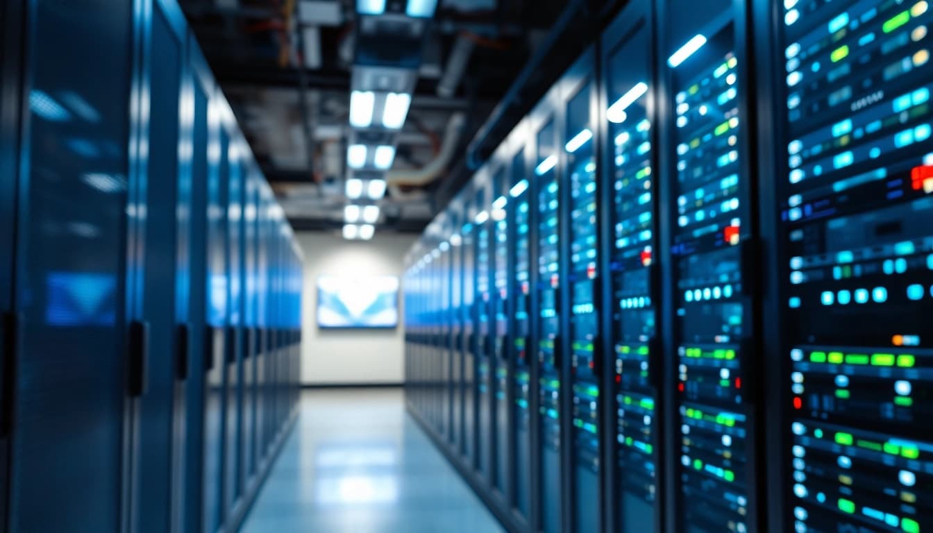 Showcase of adult web hosting solutions in a modern server room environment.