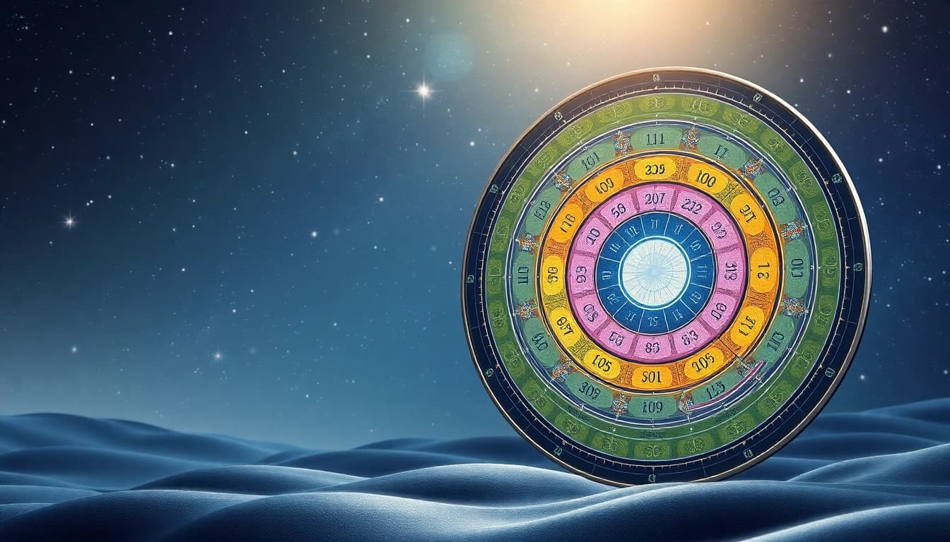 A destiny matrix chart displayed prominently in an artistic setting, revealing its details and archetypes.