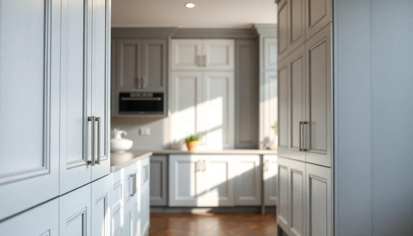 Stylish cabinetry in a modern kitchen featuring sleek design and bright finishes.