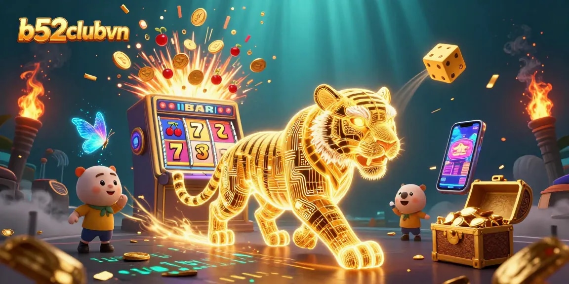 Experience thrilling jackpots at b52clubvn with a vibrant casino scene featuring a golden neon tiger.