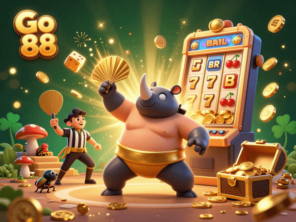 Experience the thrill of Go 88 with a vibrant 3D casino illustration featuring a beetle champion in action.