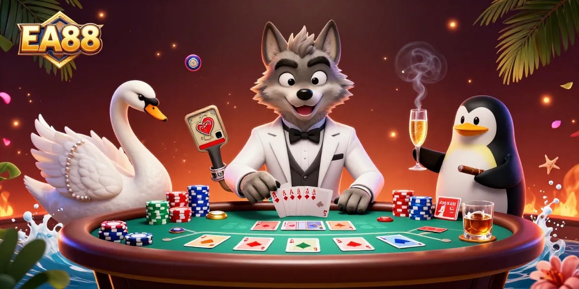 Experience the thrilling baccarat action at EA88 with the debonair wolf and friends