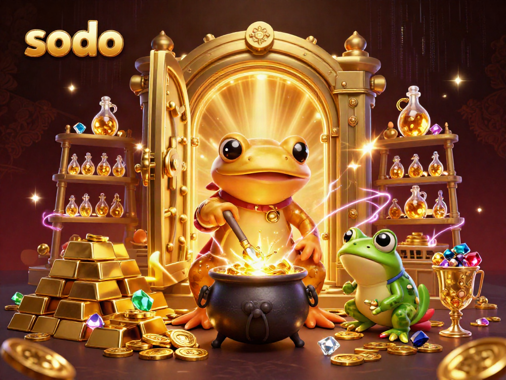 Experience sodo's enchanting gold transformation with the alchemist and his apprentice in this vibrant scene.