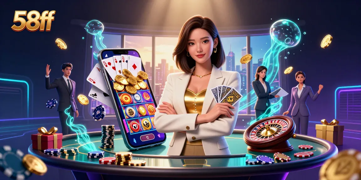Experience excitement at 58ff with immersive slot games, golden cards, and vibrant casino action.