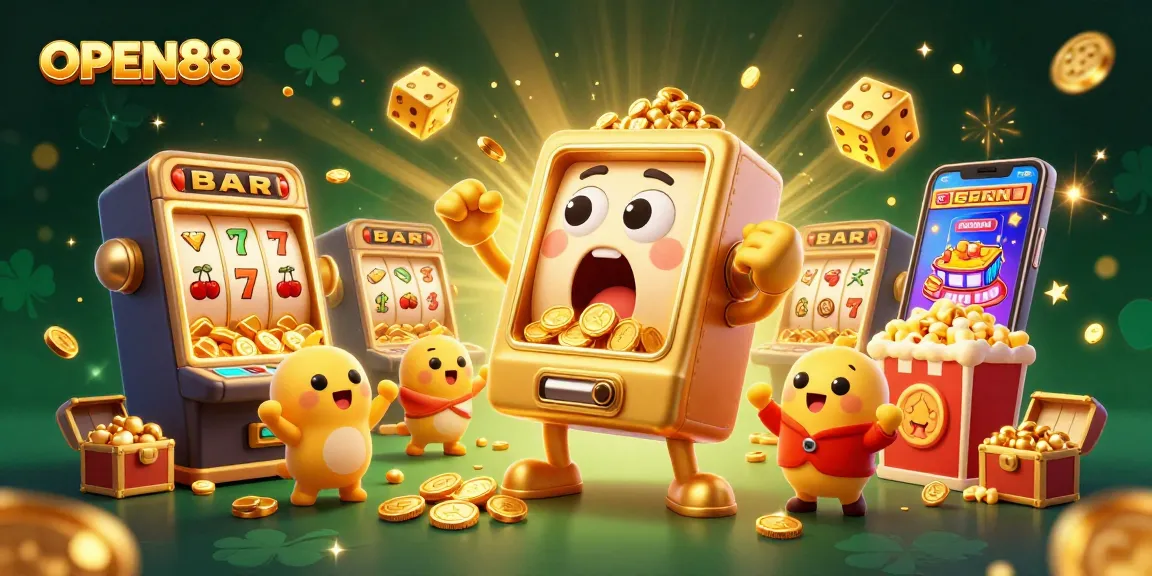 Experience the thrills at OPEN88 with a vibrant casino scene full of winning slot machines and treasures.