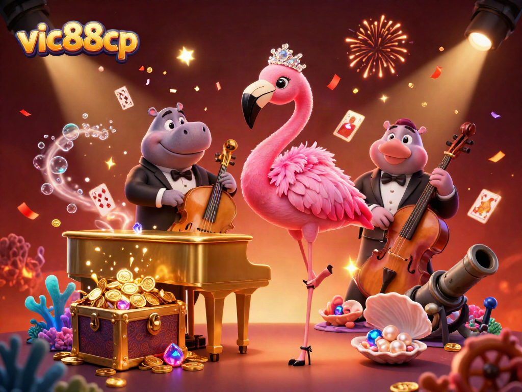 Win big at vic88cp with vibrant casino characters in a dynamic gaming scene revealing treasures.