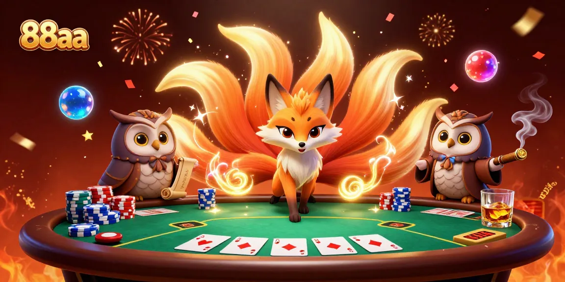 Play at 88aa and join a vibrant casino scene with colorful characters and poker elements.