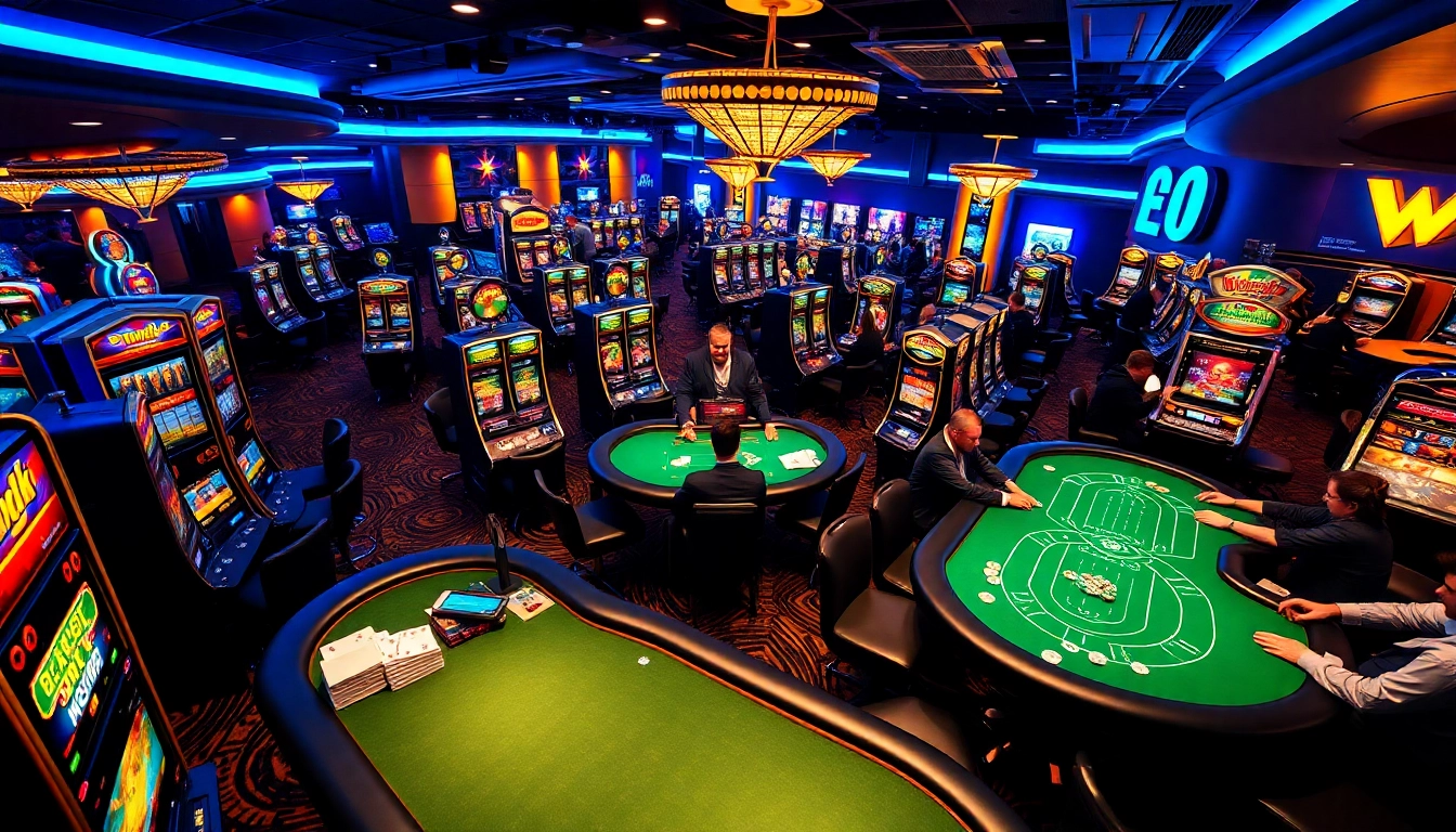 Erleben Sie den casino bonus ohne einzahlung neu in einem lebhaften Casino mit Spielern und Slotmaschinen.