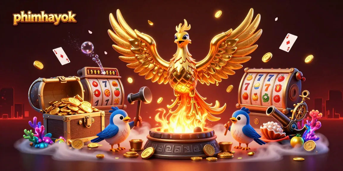 Play thrilling casino games like slots with phimhayok in a vibrant fantasy scene.