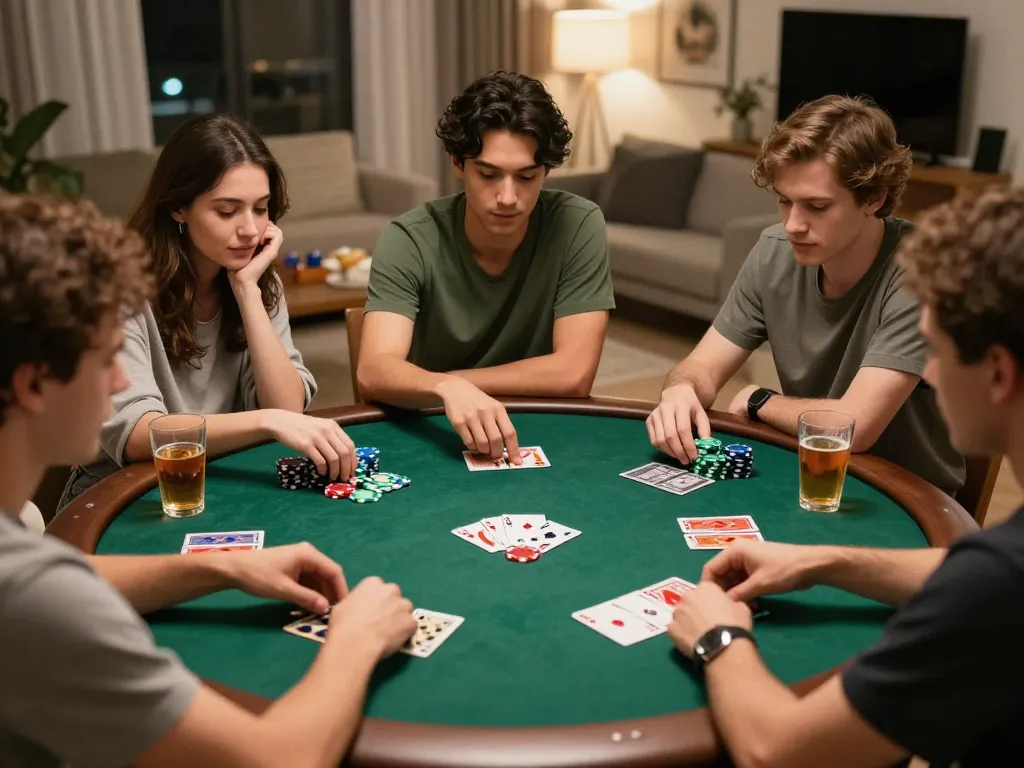 Exciting poker game at home with friends illustrates thrill of Nhà cái RR99 gaming.