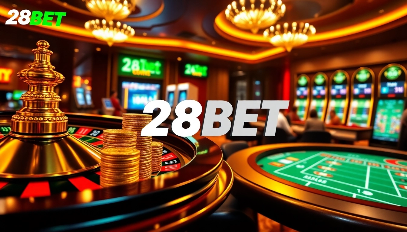 Experience the thrill of betting on 28BET with vibrant casino tables and exciting games.