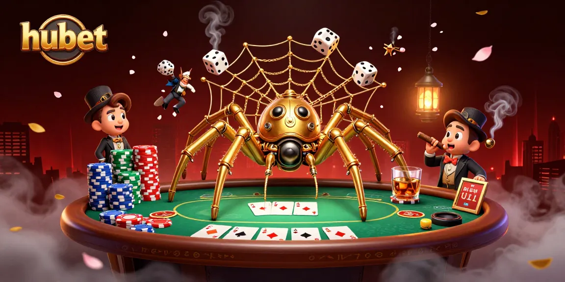 Experience thrilling betting action at hubet with a steampunk spider and poker elements.