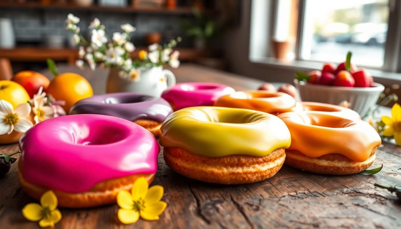 Des Vegan donuts colorés et appétissants sur une table en bois inspirant la gourmandise.
