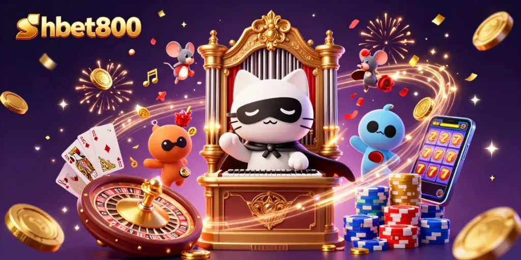 Experience the thrill of shbet800 in this vibrant 3D casino illustration with lively game elements.