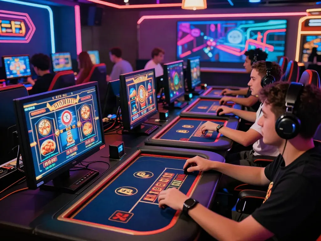 Nohuwin gaming scene with players enjoying vibrant casino experiences at modern gaming setups.