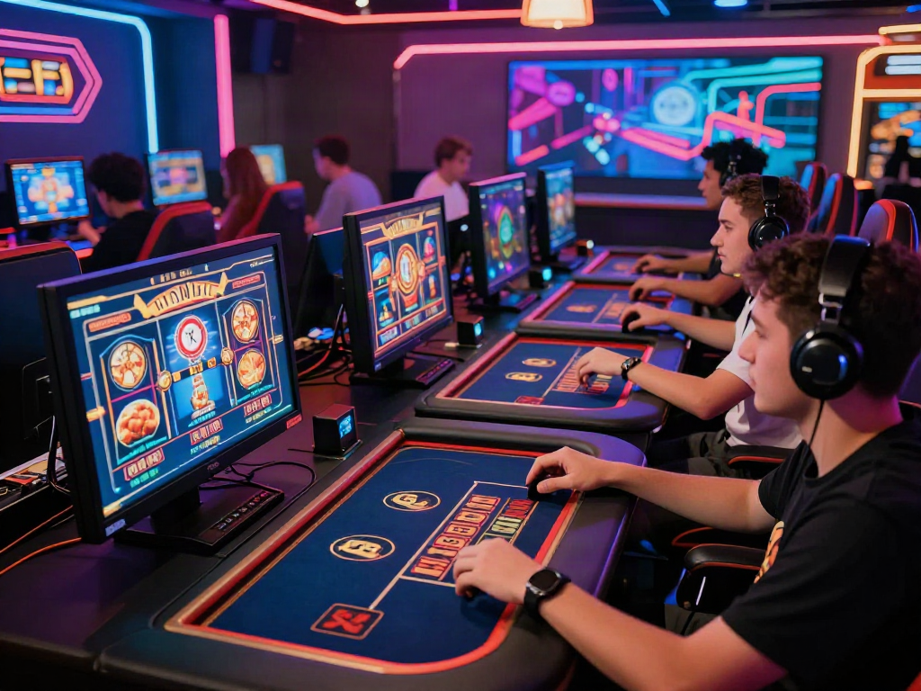 Nohuwin gaming scene with players enjoying vibrant casino experiences at modern gaming setups.