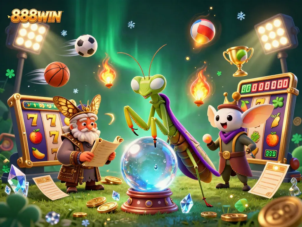 Engage with thrilling slot games at 888WIN featuring vibrant reels, fortune tellers, and dynamic elements.