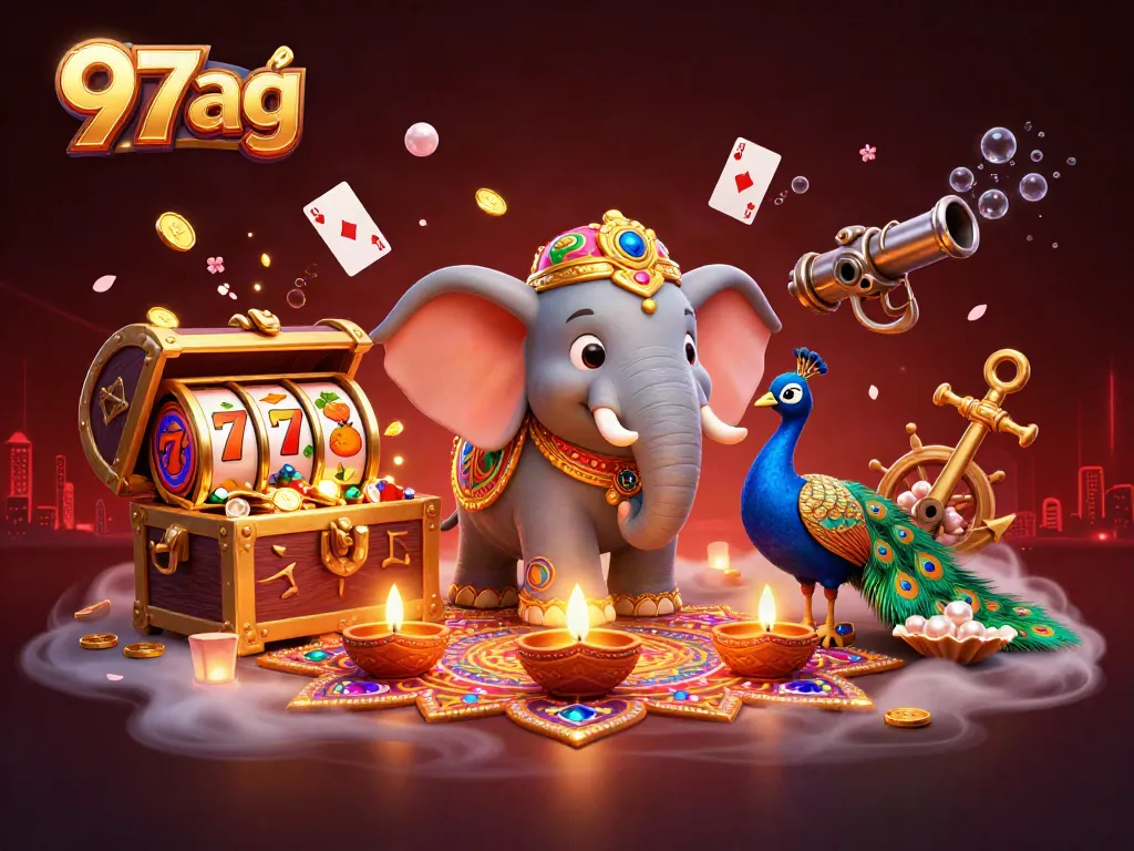 Immerse in the vibrant world of 97ag as you spin slot reels with a festive elephant!