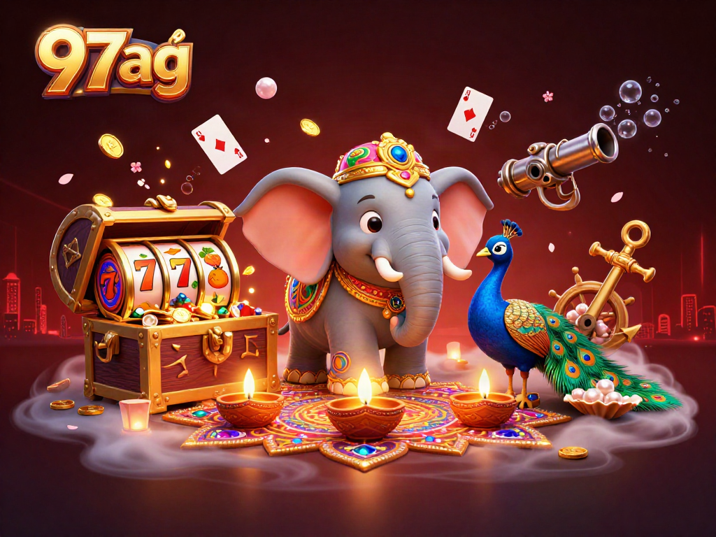 Immerse in the vibrant world of 97ag as you spin slot reels with a festive elephant!