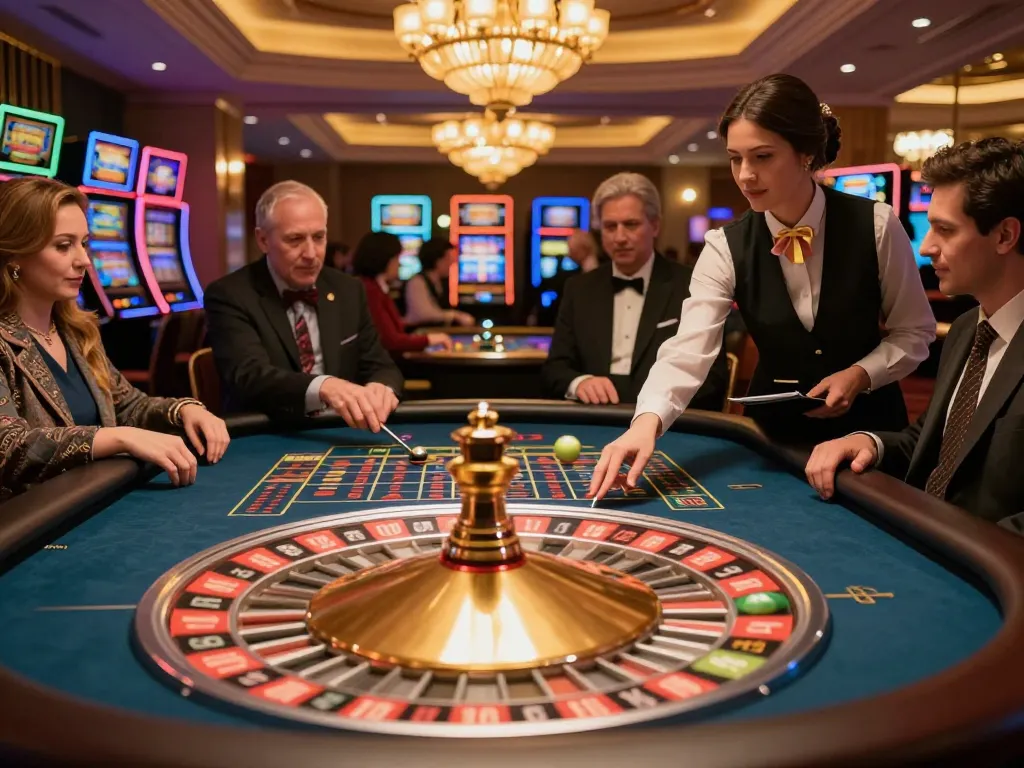 Players engaging at a roulette table in a vibrant casino atmosphere showcasing the Go8 gaming experience