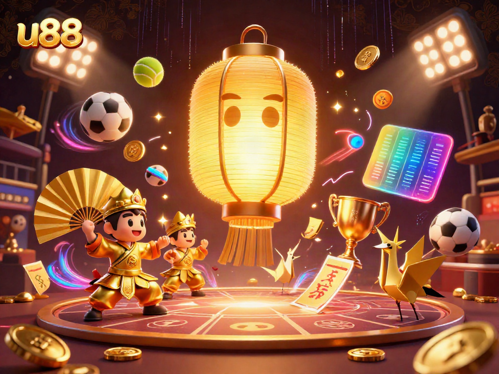 Engage with thrilling u88 gameplay surrounded by dynamic 3D casino elements and golden symbols.