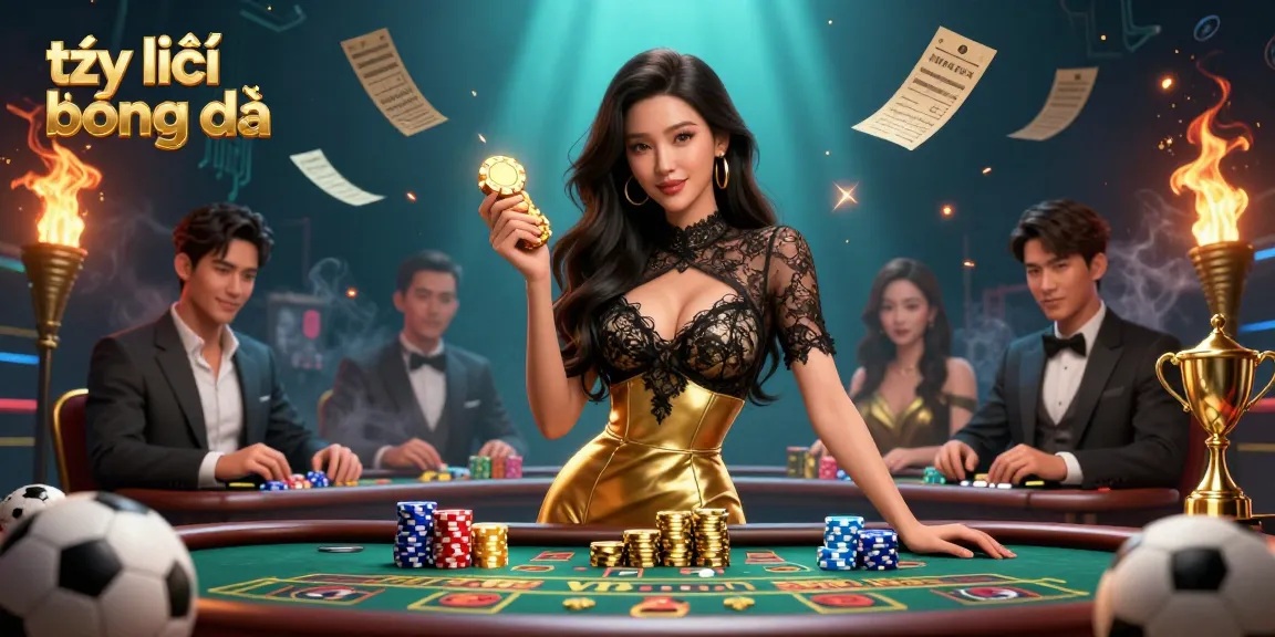 Betting at a VIP sports betting table reflecting tỷ lệ bóng đá with vibrant casino ambiance and high-value chips.