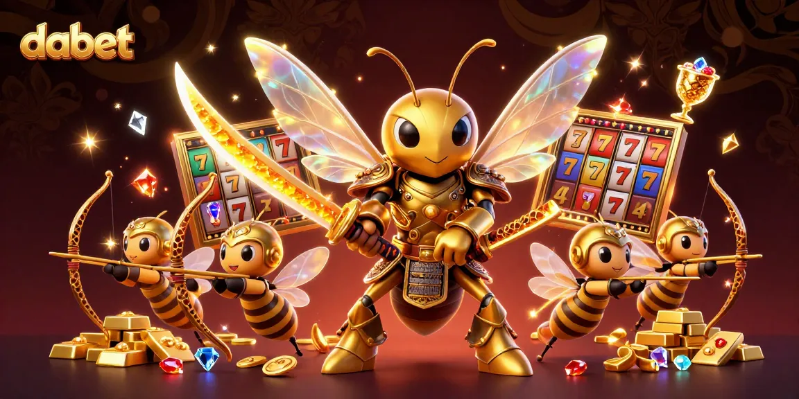 Experience thrilling gameplay with dabet as the golden hornet battles around slot games amidst treasures.