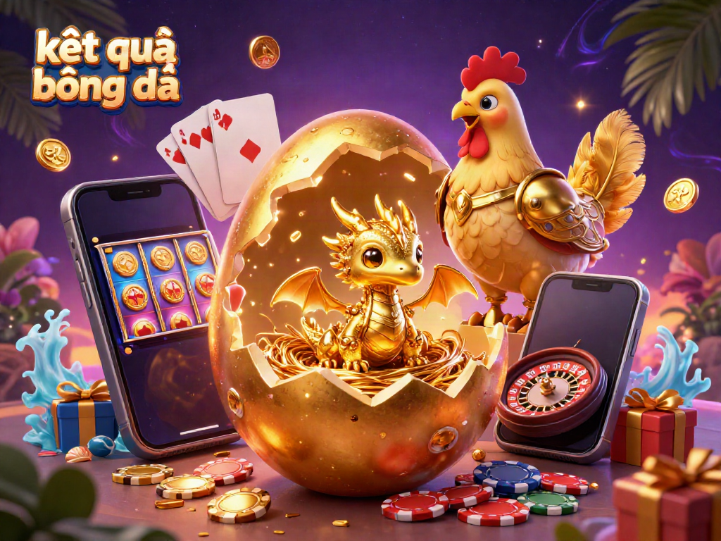Experience thrilling kết quả bóng đá with a golden dragon amidst poker chips and dynamic gambling elements.