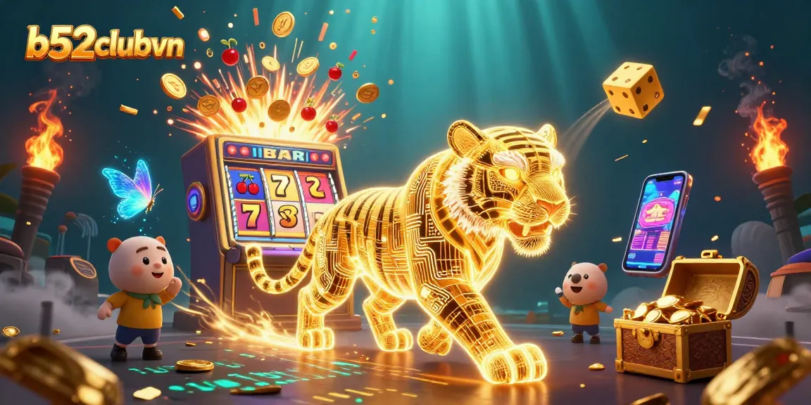 Experience thrilling jackpots at b52clubvn with a vibrant casino scene featuring a golden neon tiger.