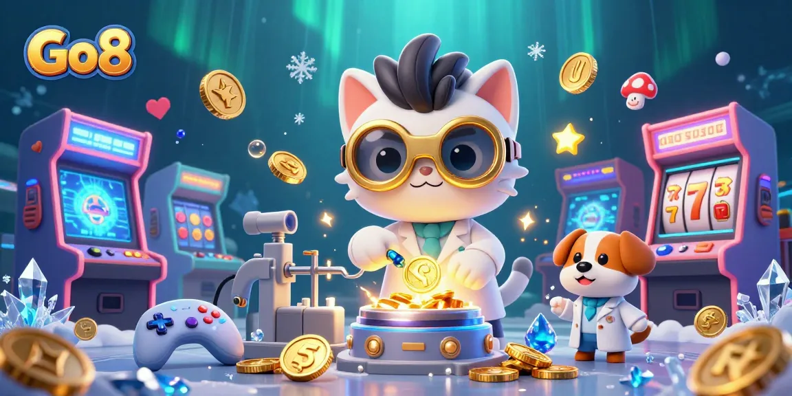 Experience the Go8 excitement at this vibrant casino scene featuring lively characters and gaming elements.