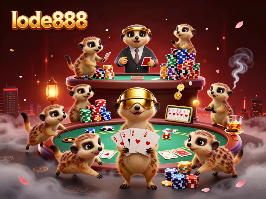 Join the lively meerkats at the lode888 casino, winning chips and enjoying games in a vibrant atmosphere.