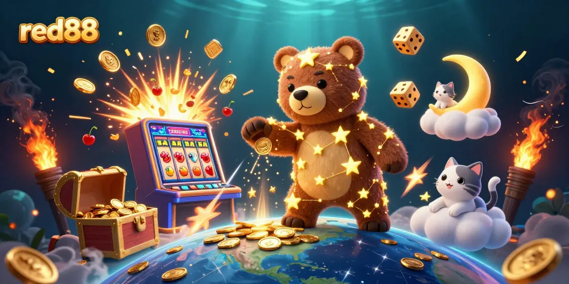 Experience thrilling gameplay with red88 in this vibrant casino illustration showcasing slot machines and game characters.