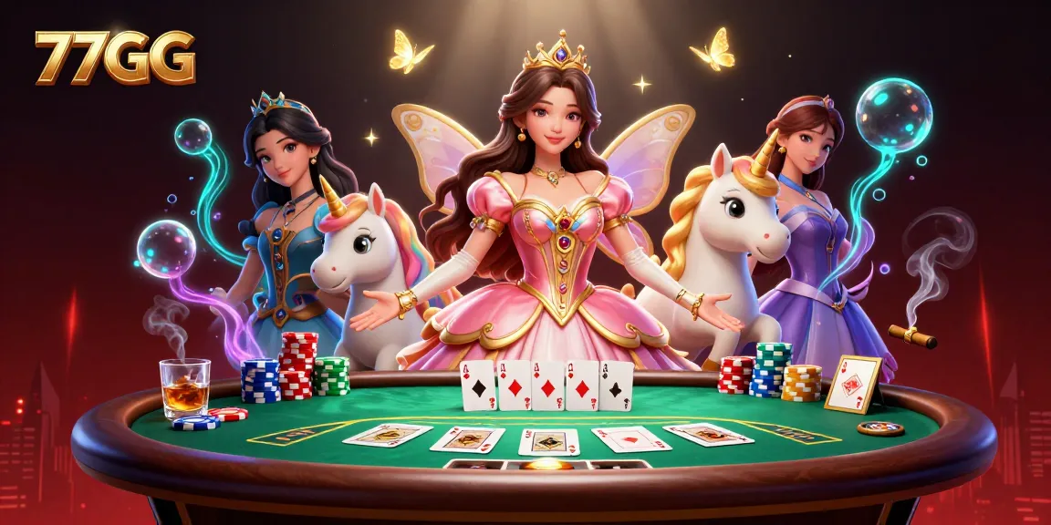 Spin the reels at 77GG, with glamorous Asian representation and vibrant casino elements.