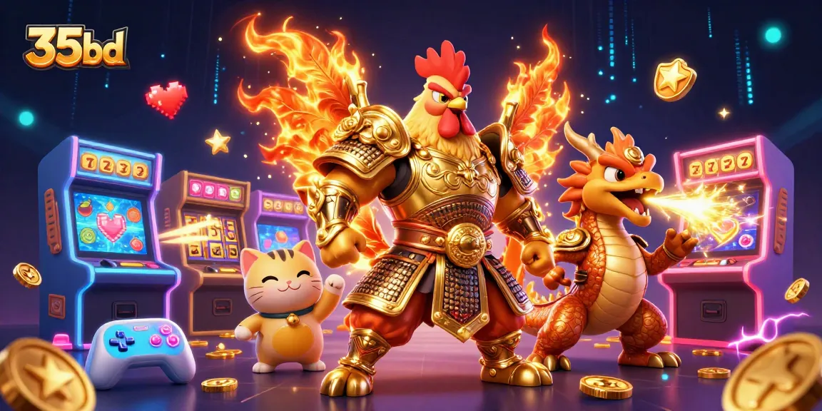 Engage with the 35bd casino experience featuring a warrior rooster and dragon amidst jackpot excitement.