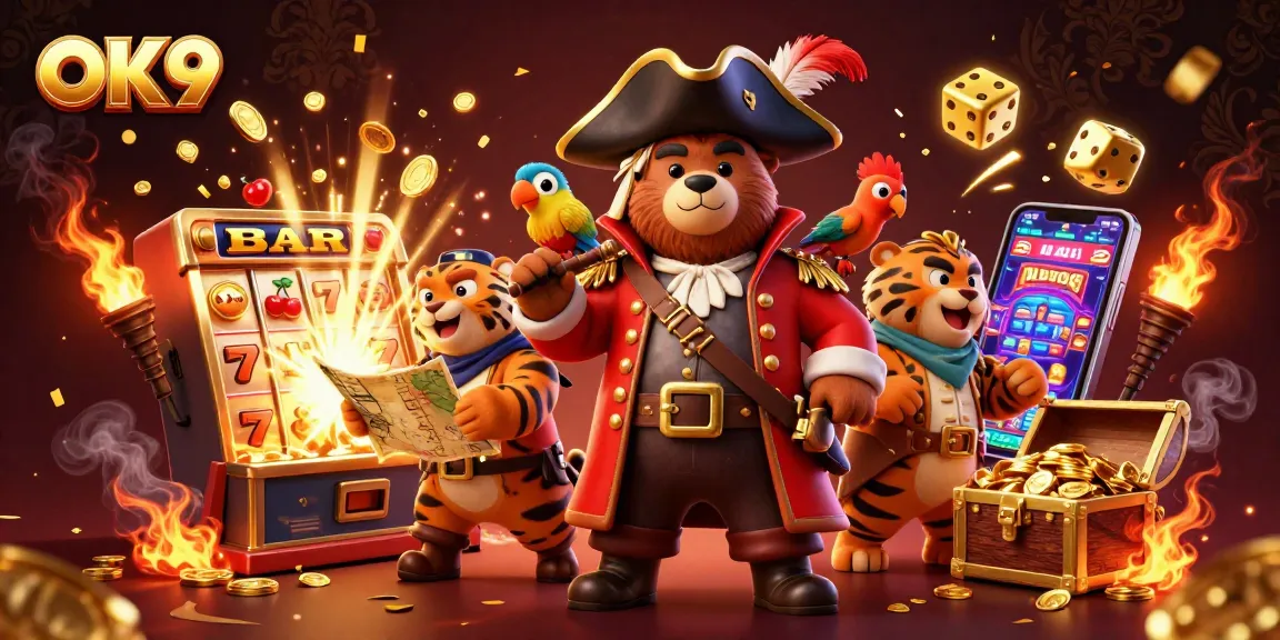 Experience thrilling gameplay at OK9 with vibrant slot machines, golden treasures, and engaging characters.