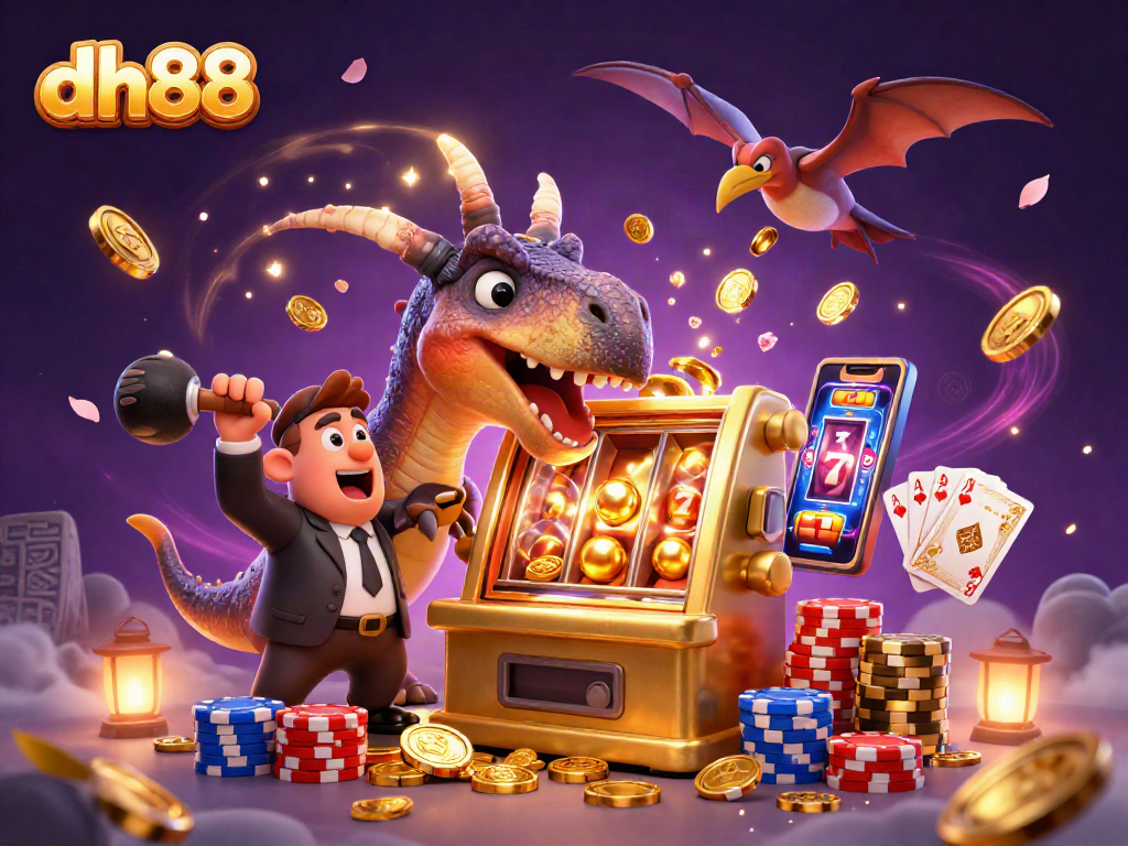 Experience the excitement of dh88 with a dino-themed jackpot scene featuring vibrant casino elements.