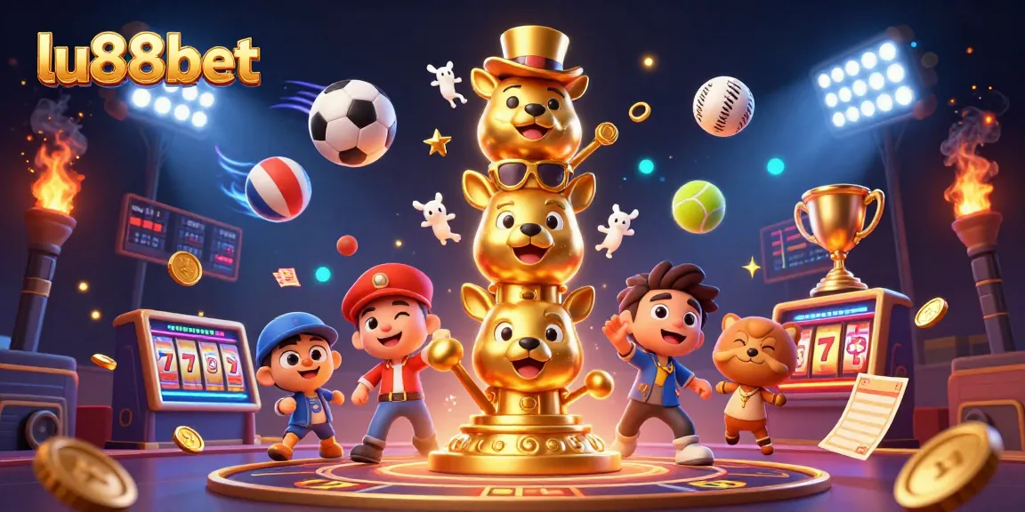 Engage in thrilling gaming adventures with lu88bet's vibrant 3D casino scene featuring sports elements.