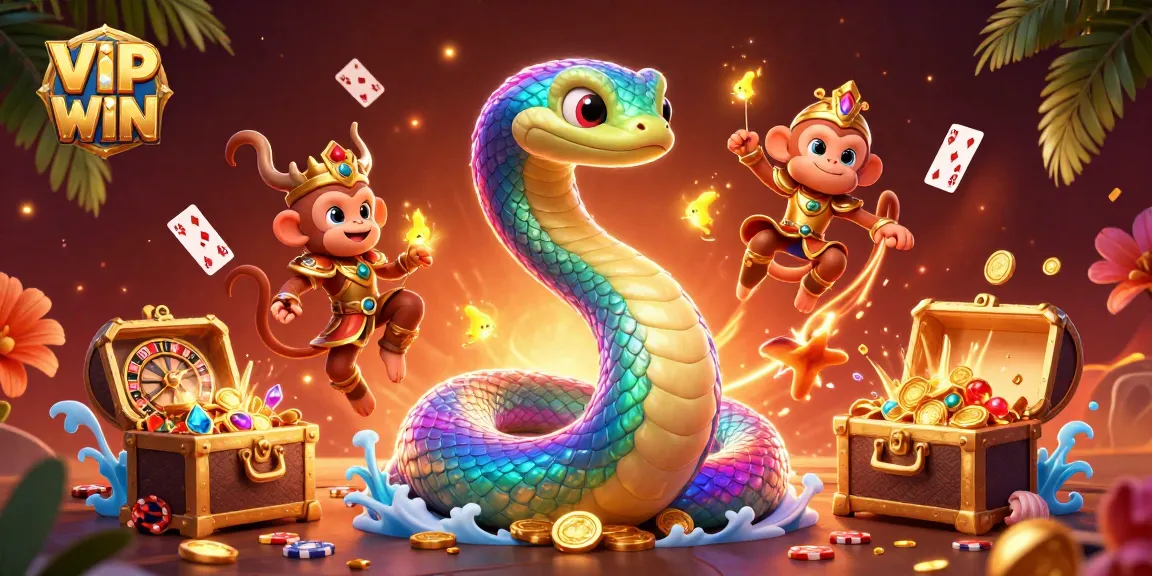 Win big at VIPWIN with an engaging casino scene filled with vibrant characters and dynamic game elements.