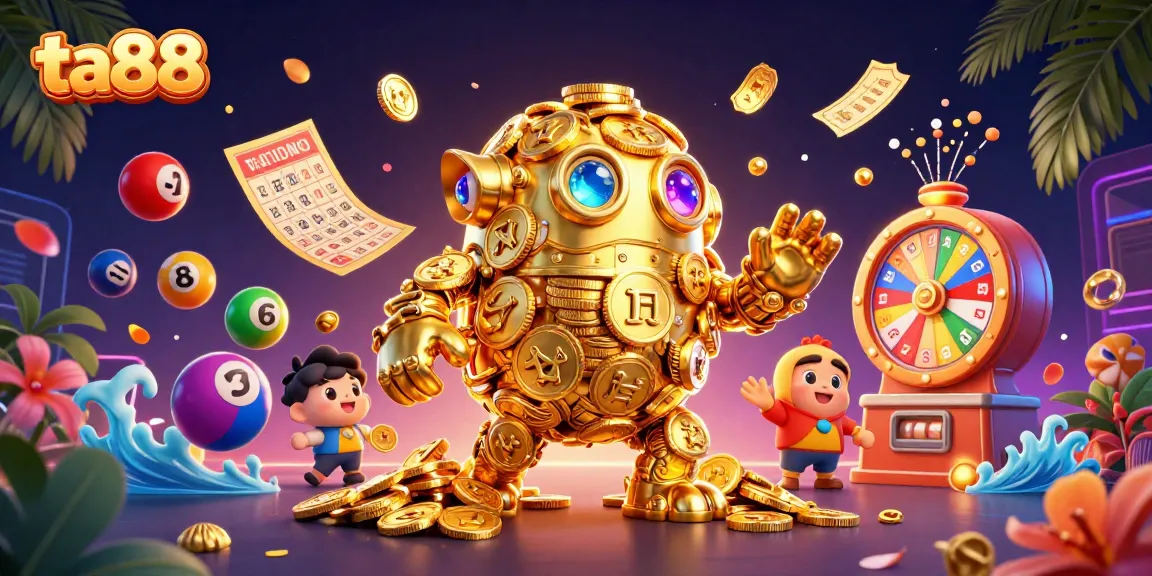Experience the thrill of ta88 with our dazzling golem surrounded by vibrant casino elements.