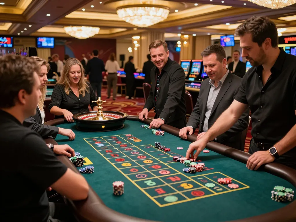 Players enjoying the excitement of roulette at HBET casino, showcasing vibrant atmosphere and dynamic gameplay.