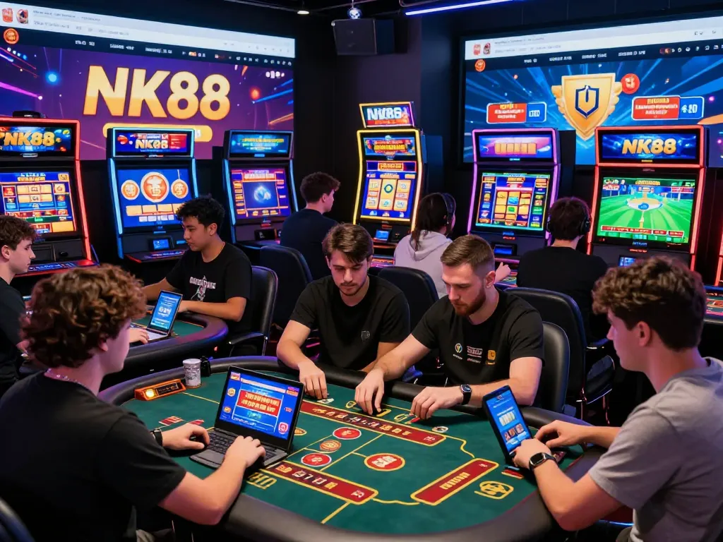 Players experiencing the diverse games on nk88, including casino and sports betting, in an engaging digital environment.