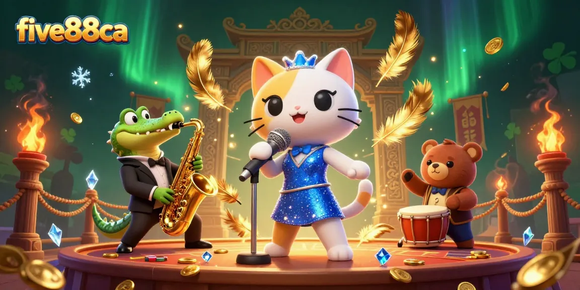 Experience the thrill of five88ca as cartoon characters perform energetically amid dazzling casino elements.