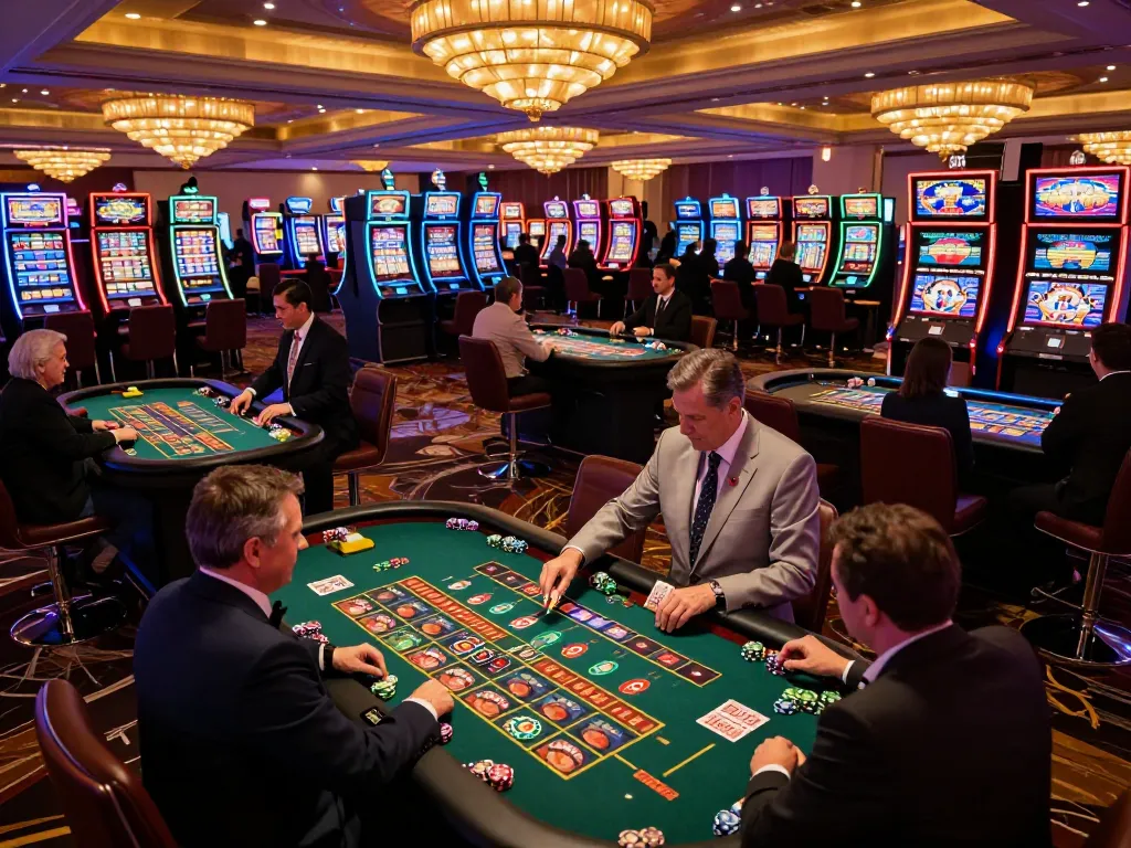 Exciting casino gameplay at va88 with players placing bets on roulette tables amidst vibrant neon lights