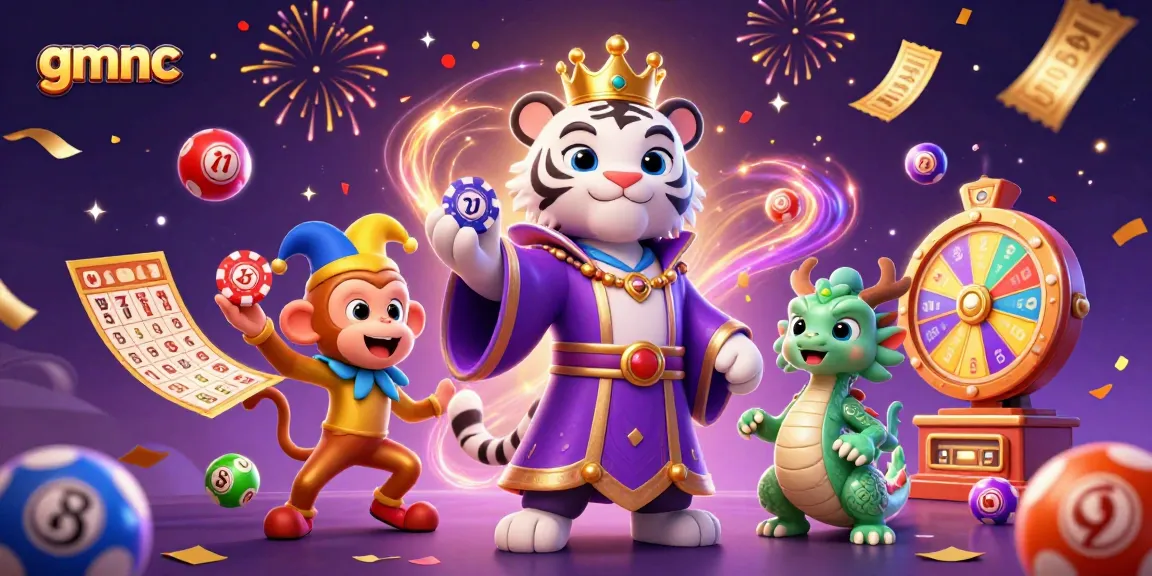 Experience the excitement of gmnc with a 3D tiger, monkey, and dragon in a vibrant casino scene.