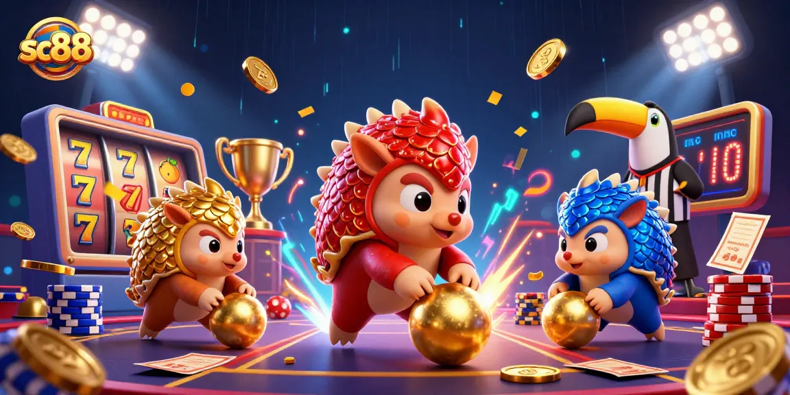 sc88 pangolins roll through poker chips in a vibrant, dynamic casino scene full of excitement