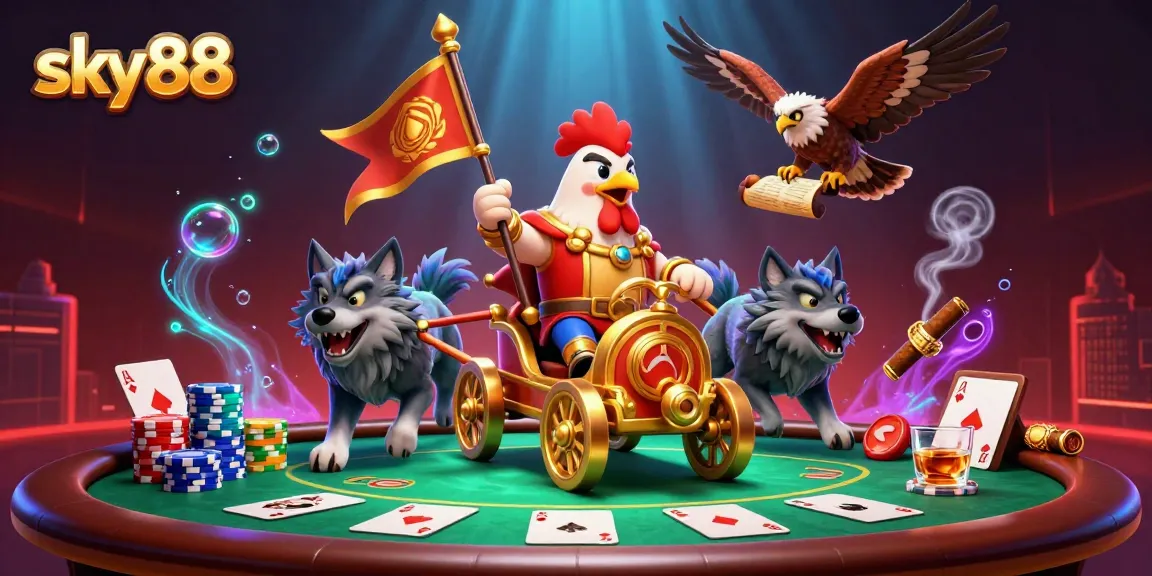 Experience a thrilling night of sky88 poker with fierce characters and vibrant casino elements.