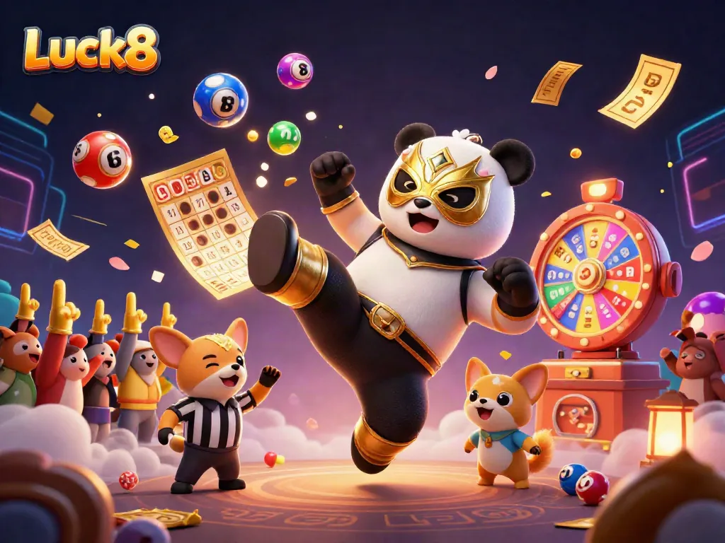 Experience the thrill of Luck8 with a vibrant scene showcasing a panda wrestler in action.