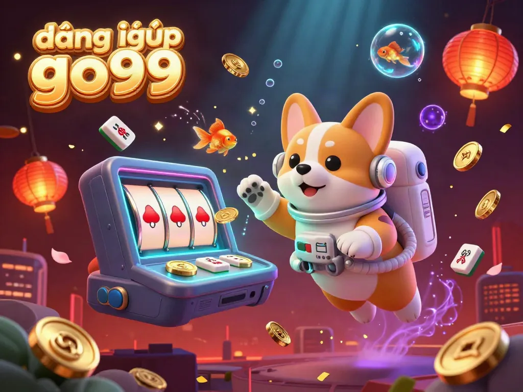Engage with the exciting world of gambling in the cosmic scene of đăng nhập go99 where an astronaut corgi navigates a casino.