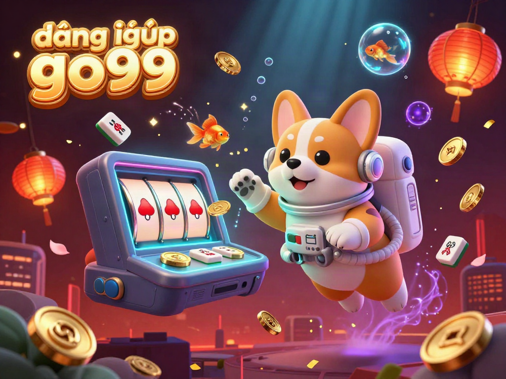 Engage with the exciting world of gambling in the cosmic scene of đăng nhập go99 where an astronaut corgi navigates a casino.
