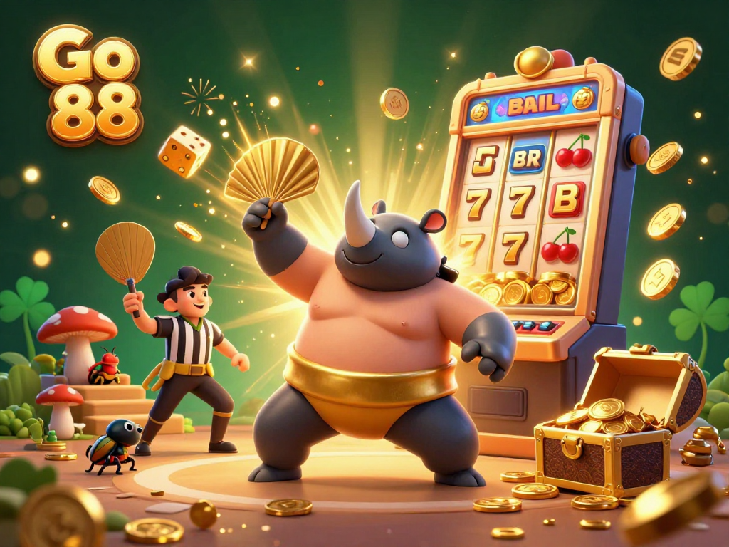 Experience the thrill of Go 88 with a vibrant 3D casino illustration featuring a beetle champion in action.